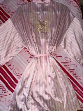 Victoria's Secret Fashion Show Satin Robe with Gold Embroidered Wings